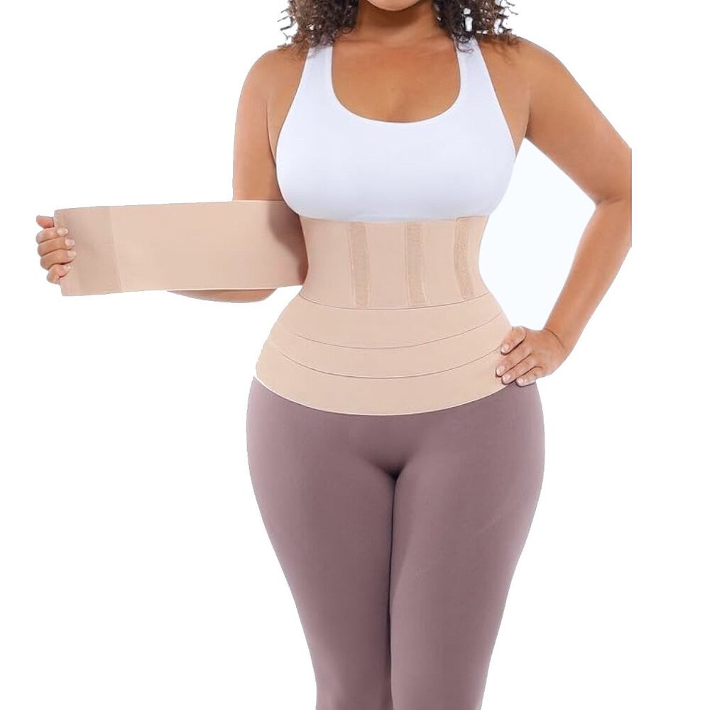 Beige Waist & Tummy Compression Wrap Trainer Belt One Size Adjustable Wrap Wear